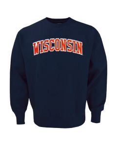 Wisconsin Badgers Navy Two Color Tackle Twill Arch Crewneck Sweatshirt