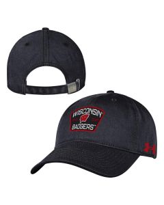 Wisconsin Badgers Under Armour Black Trapezoid Patch Adjustable Cap