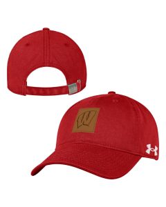 Wisconsin Badgers Under Armour Red Leather Patch Adjustable Cap