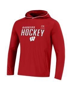 Wisconsin Badgers Under Armor Red Hockey Mesh Long Sleeve Hood