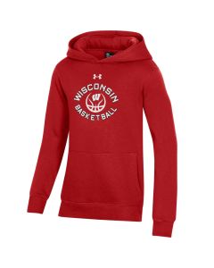 Wisconsin Badgers Under Armour Red Youth Basketball Press All Day Fleece Hooded Sweatshirt