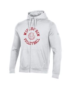Wisconsin Badgers Under Armour White Volleyball Arched Full Zip Hooded Sweatshirt