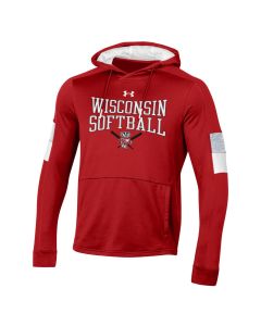 Wisconsin Badgers Under Armour Red Softball Concave Gameday Tech Terry Hooded Sweatshirt