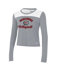Wisconsin Badgers Under Armour Steel & White Women's Volleyball Script Long Sleeve T-Shirt