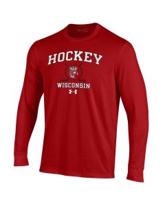Wisconsin Badgers Under Armour Red Hockey Big Arch Performance Cotton Long Sleeve T-Shirt