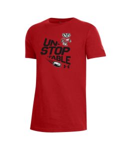 Wisconsin Badgers Under Armour Red Youth Hockey Unstoppable Performance Cotton T-Shirt