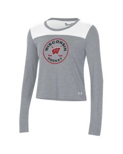 Wisconsin Badgers Under Armour White & Silver Heather Women's Hockey Off Ice Long Sleeve T-Shirt