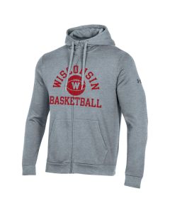 Wisconsin Badgers Under Armour Gray Basketball Vintage Full Zip Hooded Sweatshirt