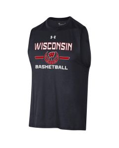 Wisconsin Badgers Under Armour Black Basketball Tech Sleeveless T-Shirt