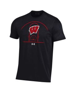 Wisconsin Badgers Under Armour Black Basketball Courtside Performance Cotton T-Shirt