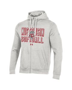 Wisconsin Badgers Under Armour Silver Heather Softball Stack All Day Full Zip Hooded Sweatshirt