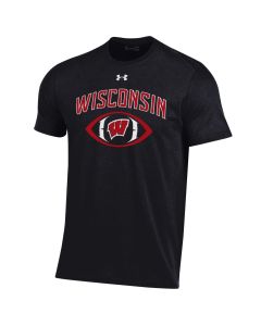 Wisconsin Badgers Under Armour Black 2023 Spring Football Performance Cotton T-Shirt