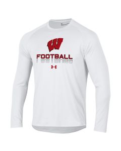 Wisconsin Badgers Under Armour White Football Step Down Tech Long Sleeve T-Shirt