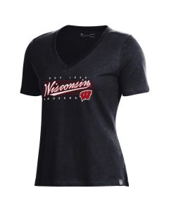 Wisconsin Badgers Under Armour Black Women's Walnut V-Neck Performance Cotton T-Shirt