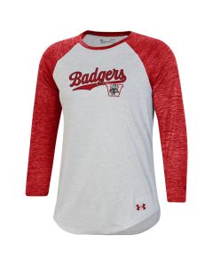 Wisconsin Badgers Under Armour White & Red Women's Script Block Baseball Tech T-Shirt