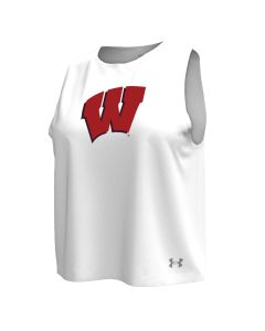 Wisconsin Badgers Under Armour White & Red Motion W 2 Side Tech Gameday Tank