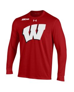 Wisconsin Badgers Under Armour Red Custom Women's Hockey Replica Performance Cotton Name & Number Long Sleeve T-Shirt