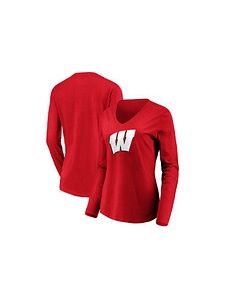 Wisconsin Badgers Red Women's W Logo V-Neck Long Sleeve T-Shirt