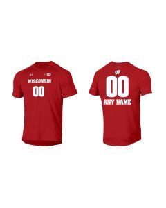 Wisconsin Badgers Under Armour Red Custom Volleyball Replica Performance Tech Name & Number T-Shirt