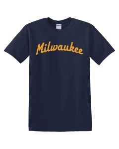 Milwaukee Navy Arch Script Short Sleeve T-Shirt