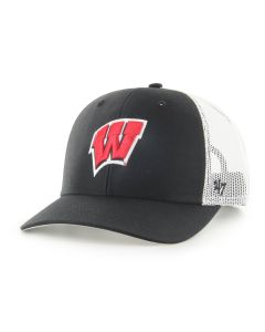 Wisconsin Badgers '47 Brand Black W Logo Mesh Back Trucker Adjustable Cap