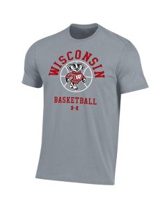 Wisconsin Badgers Under Armour Steel Basketball Bucky Performance Cotton T-Shirt