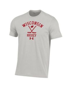Wisconsin Badgers Under Armour Silver Heather Hockey Performance Cotton Basic T-Shirt
