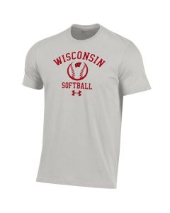 Wisconsin Badgers Under Armour Silver Heather Softball Performance Cotton Basic T-Shirt