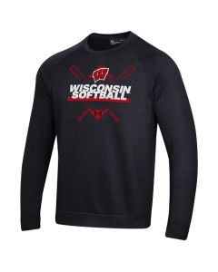 Wisconsin Badgers Under Armour Black Softball Utility All Day Fleece Crewneck Sweatshirt