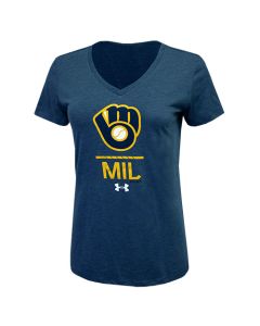 Milwaukee Brewers Under Armour Women's Triblend Lockup V-Neck T-Shirt