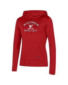 Wisconsin Badgers Under Armour Red Women's Hockey Showdown Armour Fleece Hooded Sweatshirt