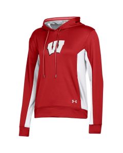 Wisconsin Badgers Under Armour Red Women's Motion W Tech Terry Gameday Hooded Sweatshirt