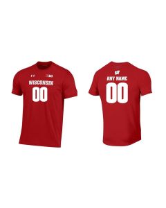 Wisconsin Badgers Under Armour Red Custom Football Name & Number Performance Cotton T-Shirt