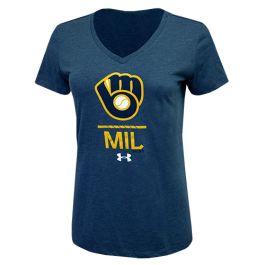 Milwaukee Brewers Under Armour Women's Triblend Lockup V-Neck T-Shirt