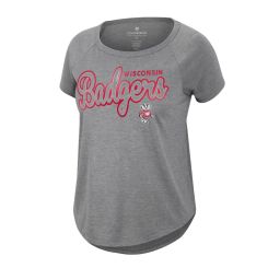 Wisconsin Badgers Colosseum Gray Women's Editor Raglan Style Short Sleeve T-Shirt